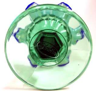   ART GLASS GREEN OPALESCENT COBALT BLUE CREST PEDESTAL COMPOTE/COMPORT