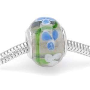  Murano Style Glass Lampwork Bead Fits Pandora Blue White 