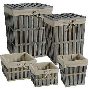  Wood Lidded Hampers & Baskets Set Of 5