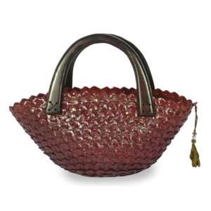  Palm leaf handbag, Ruby Crescent