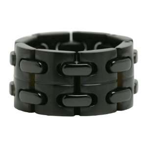   , Courage, Black Coated Stainless Steel Unisex Linked Ring, Size 8