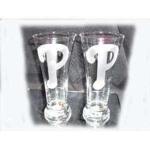  Philadelphia Phillies Etched Pilsner 19.5 oz Glasses Set 