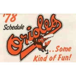 1978 Baltimore Orioles Team Pocket Schedule  Sports 