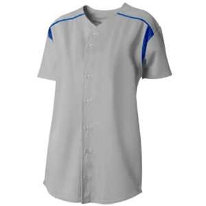   A4 Womens Full Button S/S Knit Softball Jerseys GRAY/ROYAL (GYR) L