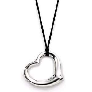   Sterling Silver Open Heart Pendant Necklace 18 Black Cord Jewelry