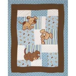  45 Wide Peek a boo Puppy Patches Panel Blue/Mocha Fabric 