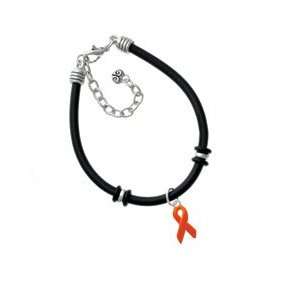  Orange Ribbon   Silver Plated Black Rubber Charm Bracelet 