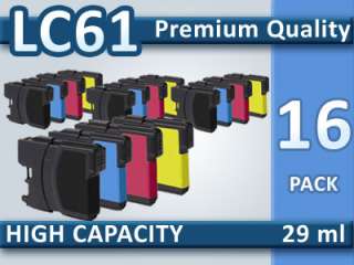 16 Pack NEW LC61 Ink Cartridges for brother printer LC61BK LC61C LC61M 