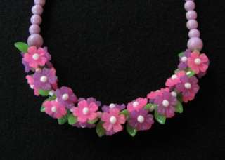  Purple Pink Celluloid Floral Necklace Lucite Early Plastic Flowers 