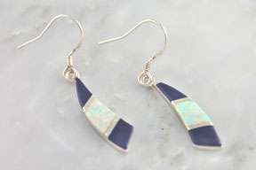 Sterling Silver Mutli Color Lapis Opal Dangle Earrings  