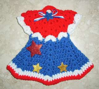 PATRIOTIC DOLL DRESS POTHOLDER Crochet NEW With Stars  
