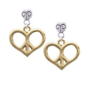   Heart Peace Sign   Gold Plated Mini Heart Charm Earrings [Jewelry