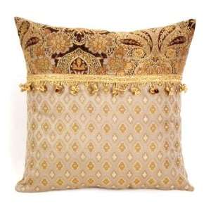   Jacquard Square Decorative Pillow with Fringe Detail 17 by 17 inches