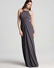   gown size s a braided neckline accented with stone embellishment lends