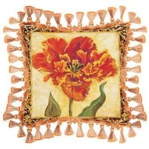  Morning Red Tulip Fringe Accent Pillow