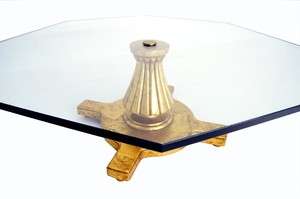   Regency 3/4 Glass Top Coffee Table Cross Pedestal Gold Leaf Base