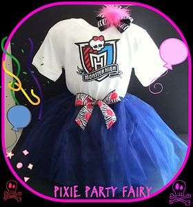 GIRL BOUTIQUE MONSTER HIGH TUTU T SHIRT HAIR BOW BIRTHDAY GIFT OUTFIT 