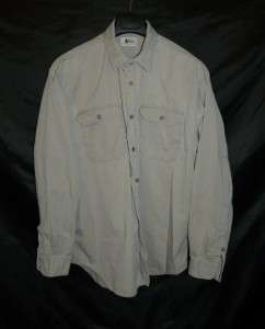   Brown Long Sleeve Work Shirt Heavy Cotton Button Front Pockets  