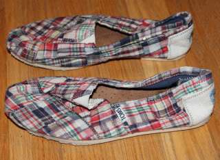 toms size 7 plaid pattern with yellow white blue green red etc toms 