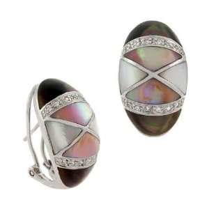  Sterling Silver Multi Color Mother of Pearl & CZ Mosaic 