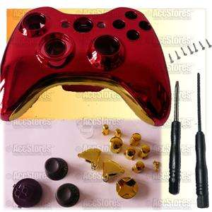 Shell Case + Button for Xbox 360 Controller Iron Man Chrome Red/Gold 