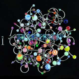 100Pcs Piercing Body Jewelry Nose Tongue Stud Labret Navel Ring Bar 