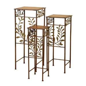  Set of Three Metal Wood Patio Plant Stands