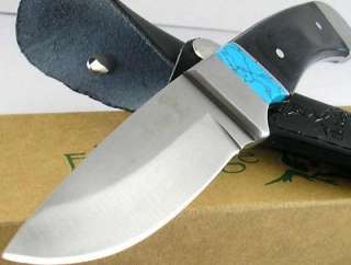 Elk Ridge Drop Point Hunter Black Wood Turquoise Knife  