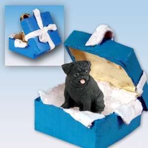  Pug Blue Gift Box Dog Ornament   Black