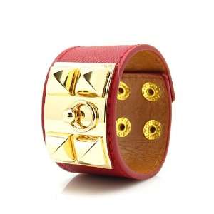  red leather cuff bracelet with gold 