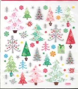 Christmas trees stickers #2 w/ silver glitter accents  