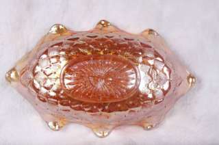 L363 ANTIQUE IMPERIAL GLASS PICKLE DISH 1910 MARIGOLD CARNIVAL PANSY 