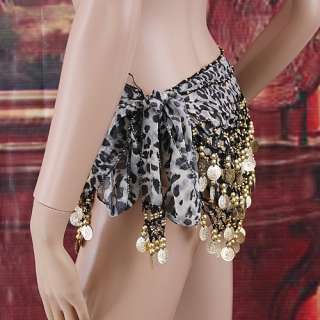 Belly Dance Skirt HIP SCARF Leopard Sequin Bead H2647GY  