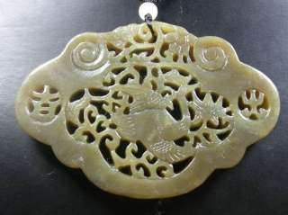 Chinese Natural Hetian Nephrite Jade pendant Crane Ruyi Flower Ji Xian 