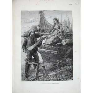   1885 Davidson Knowles Fine Art Woman Man Fisherman Saw
