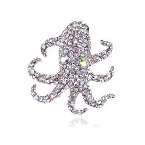 Collectible Sea Animal Creature Octopus Crystal Rhinestone Costume Pin 