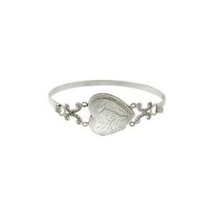   Engravable Sterling Silver Etched Heart Locket Bangle Bracelet
