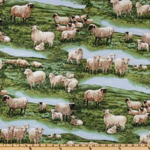  44 Wide Farm & Country Sheep Multi Fabric By The Yard 