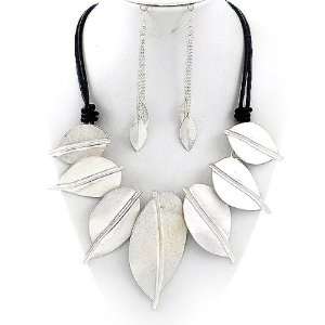   Cord Graduating Leaf Statement Necklace and Earrings Set Jewelry