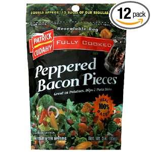 Patrick Cudahy Precooked Pepper Bacon Pieces, 3 Ounce Packages (Pack 