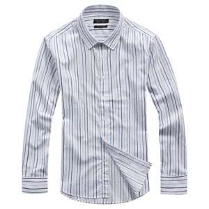 ZARA Man Men White Light Blue Vertical Stripe Casual Shirt Long Sleeve 