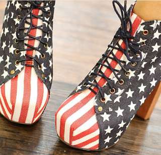 Womens Ankle Boot Platform Booties Lace Up Pumps Block Heels Shoes 