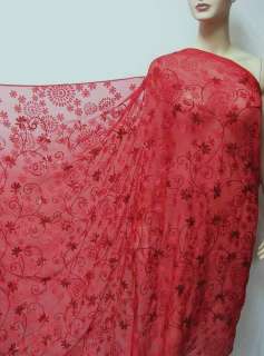 Luxury Sequined Burnout Faux silk Fabric Medium Red pattern by the 