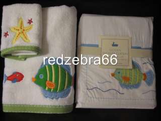   Boys Ocean Funny Fish Bath Towels+Shower Curtain Set Blue NEW  