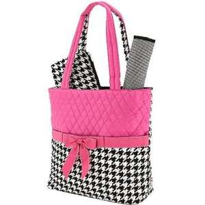  Monogrammed Houndstooth Diaper Bag, 3 Pieces, Pink 