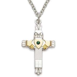 Claddagh Cross Emerald Necklace Sterling Silver Celtic  