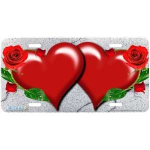 338 Red Rose Hearts on Granite Heart Airbrushed License Plates Car 