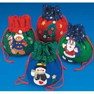 Felt Holiday Christmas Drawstring Goody Bags   set of 12 