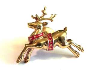 Vintage Avon Signed Gold & Red Reindeer Pin so cute Estate  