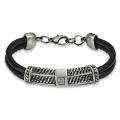 Double Leather Strap Bracelet w/ Stainless Steel Bar